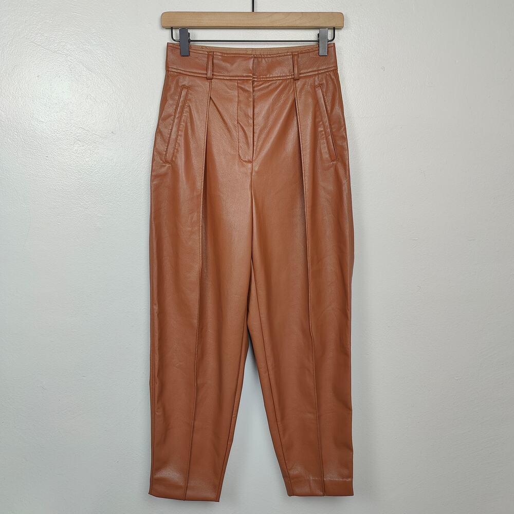 Aritzia Babaton Faux Leather Pants Womens 2‎ Brown Pleated High Rise Straight
